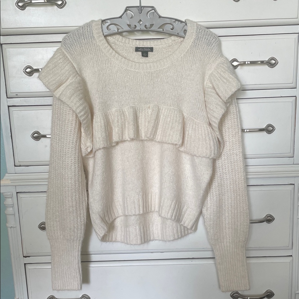 Wild Fable Cream Ruffle Knit Sweater